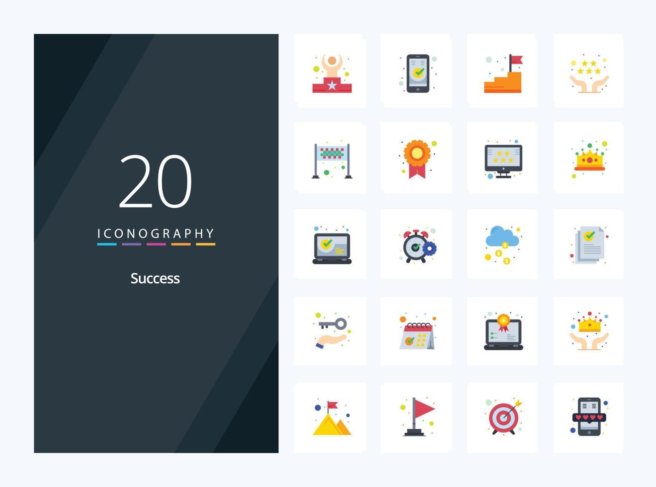 20 icono de color plano de éxito para la presentación vector