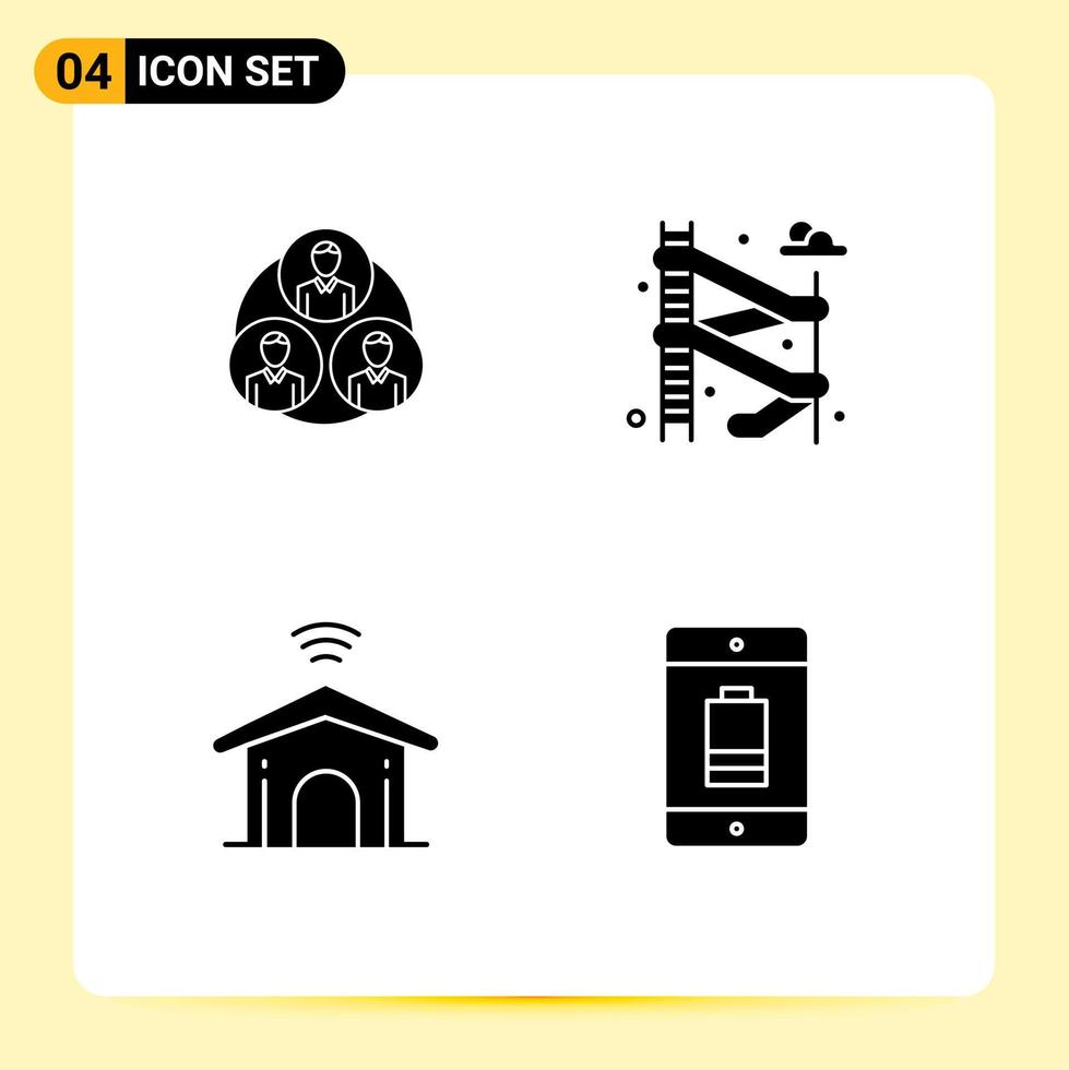 4 User Interface Solid Glyph Pack of modern Signs and Symbols of staff smart circle park battery Editable Vector Design Elements