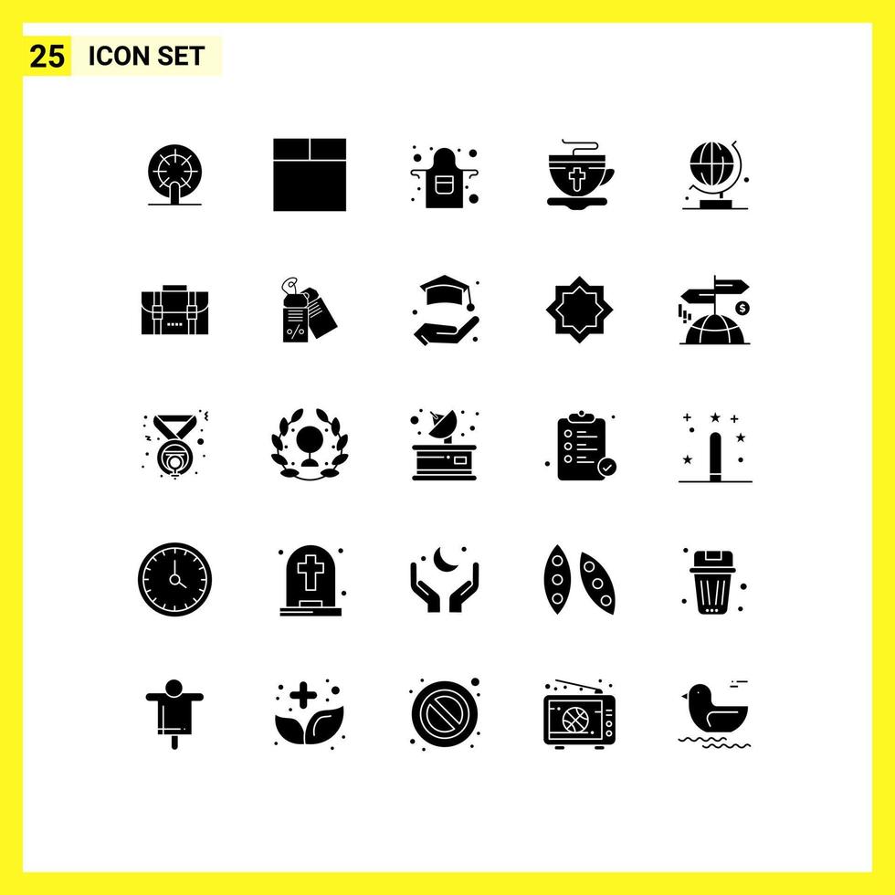 Solid Glyph Pack of 25 Universal Symbols of bag science kitchen globe hot Editable Vector Design Elements