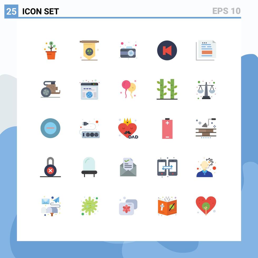 Modern Set of 25 Flat Colors and symbols such as office file photography document previous Editable Vector Design Elements
