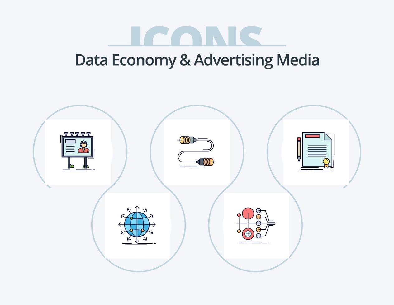 Data Economy And Advertising Media Line Filled Icon Pack 5 Icon Design. grid. architect. information. paper. deal vector