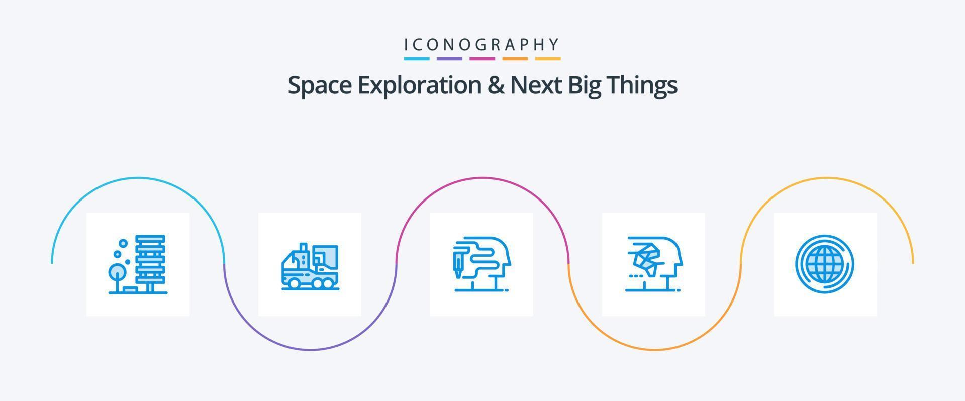 Space Exploration And Next Big Things Blue 5 Icon Pack Including interface. brain. leaf. artificial. big think vector