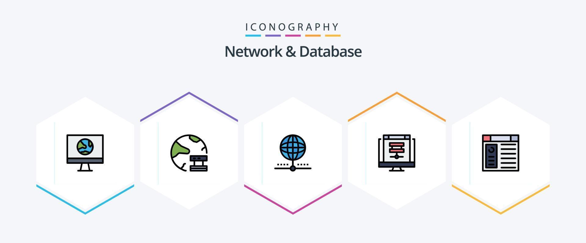 Network And Database 25 FilledLine icon pack including database. cloud. network. network. database vector