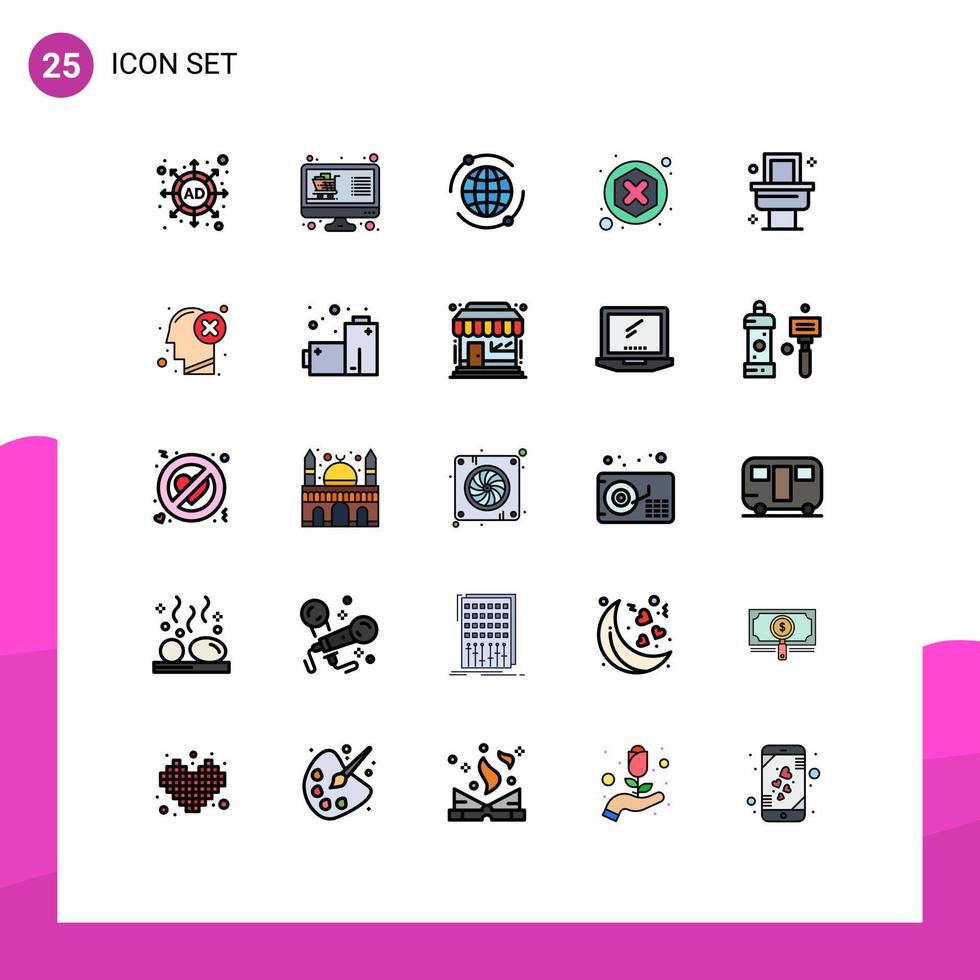Set of 25 Vector Filled line Flat Colors on Grid for room toilet world reject blocker Editable Vector Design Elements