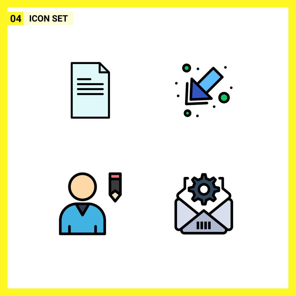 Pack of 4 Modern Filledline Flat Colors Signs and Symbols for Web Print Media such as file user report left setting Editable Vector Design Elements
