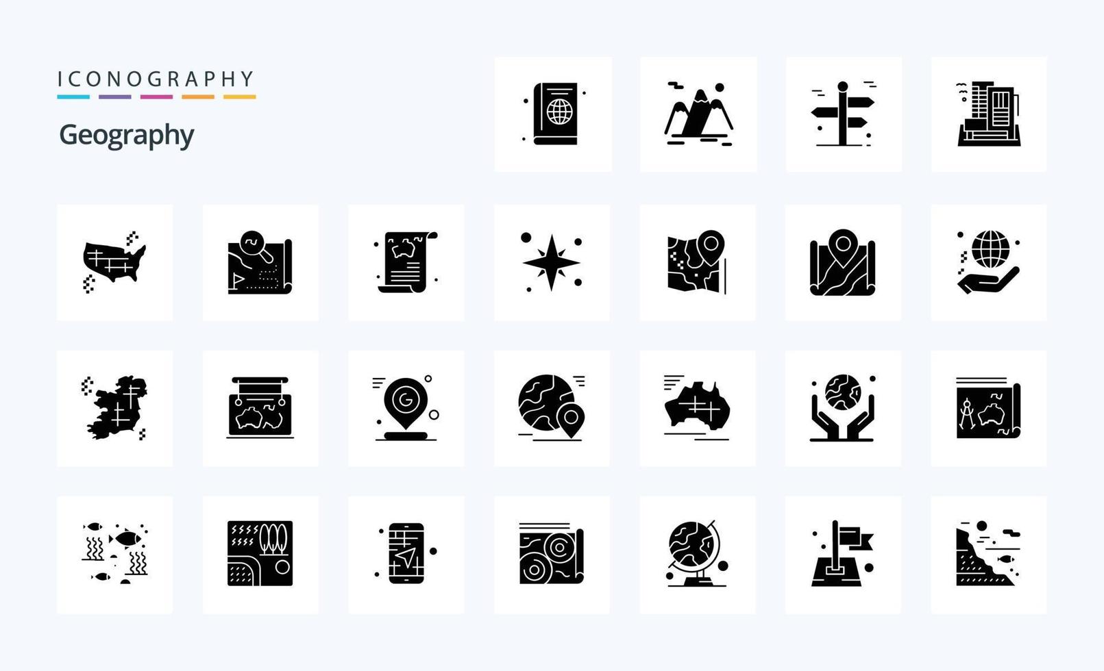 25 Geo Graphy Solid Glyph icon pack vector