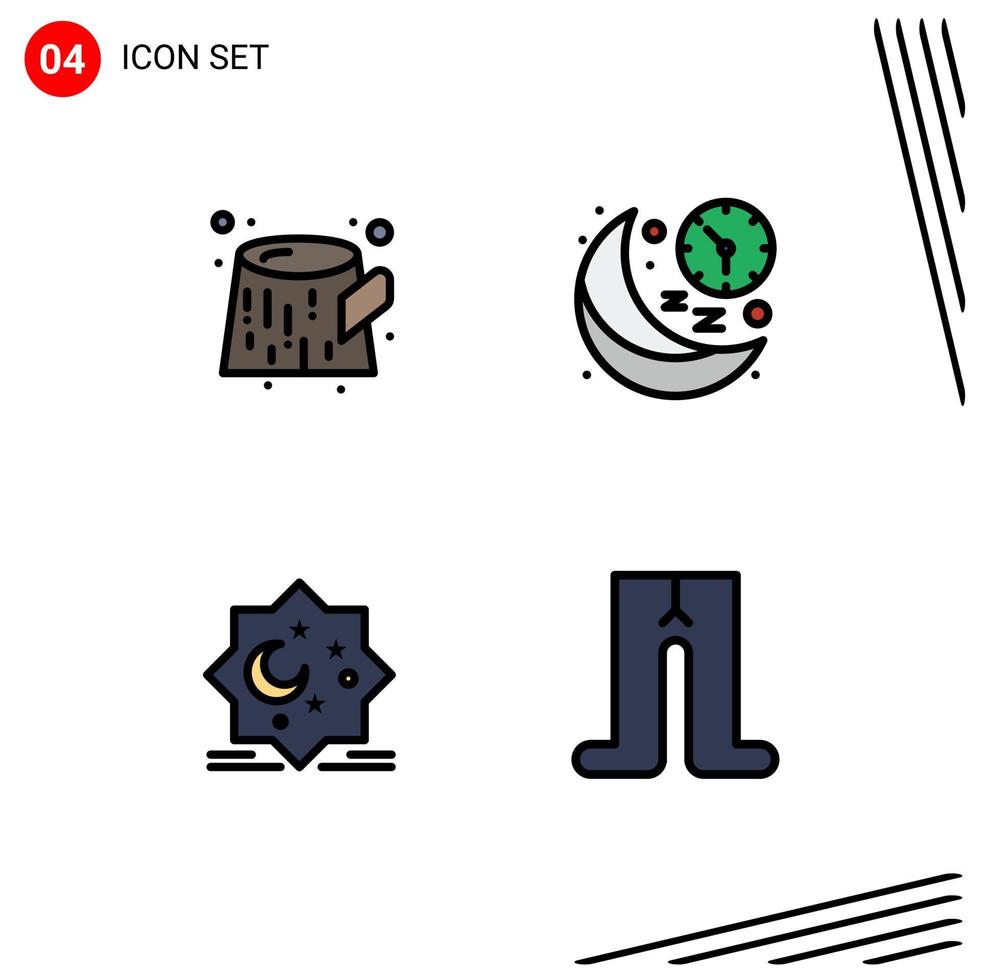 Pack of 4 Modern Filledline Flat Colors Signs and Symbols for Web Print Media such as pollution cresent clock night eid Editable Vector Design Elements