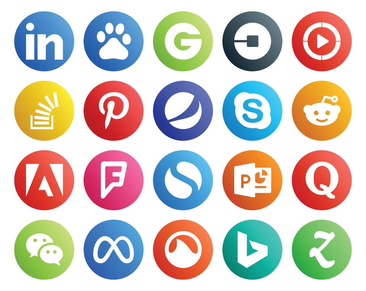 20 Social Media Icon Pack Including adobe chat stockoverflow skype pinterest vector