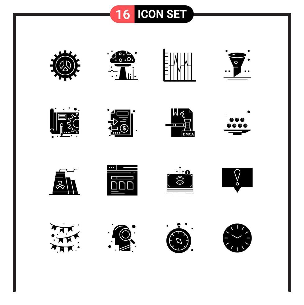 Set of 16 Commercial Solid Glyphs pack for ui filter poison browser patient Editable Vector Design Elements