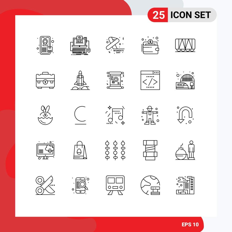 Set of 25 Modern UI Icons Symbols Signs for bag vehicle feminine railroad payment Editable Vector Design Elements