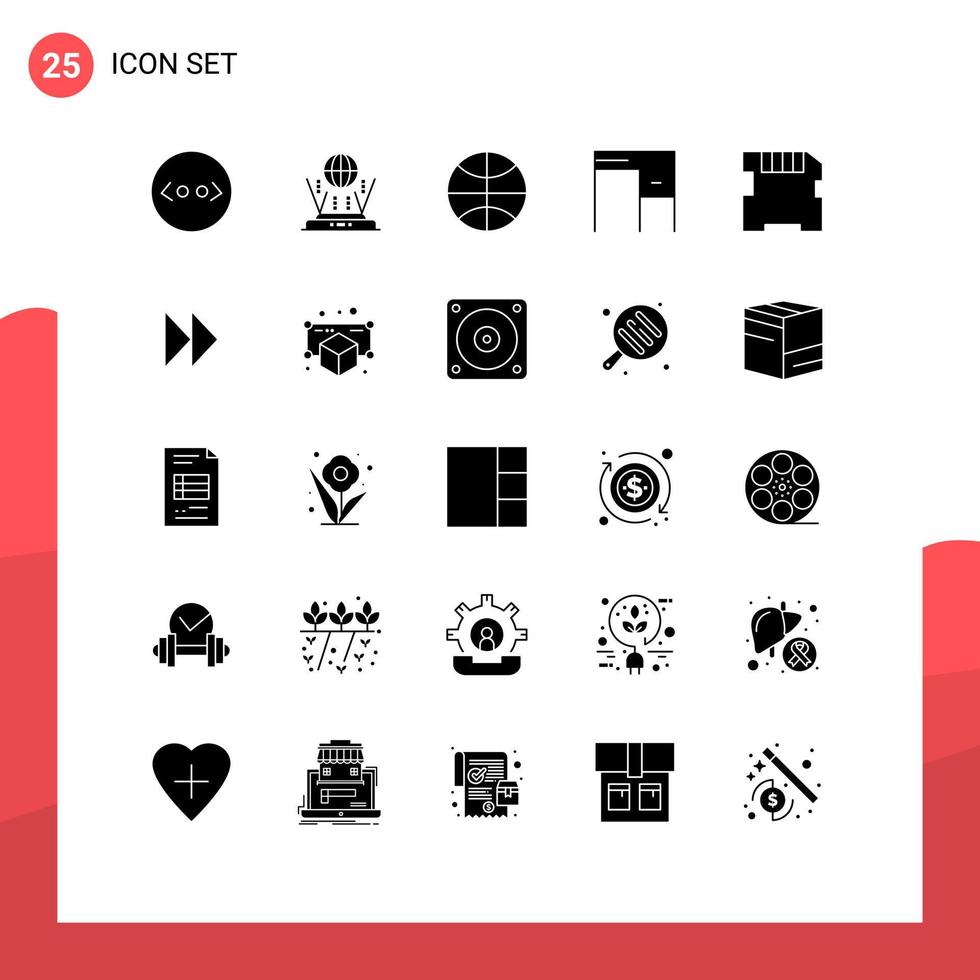 25 interfaz de usuario paquete de glifos sólidos de signos y símbolos modernos de elementos de diseño vectorial editables de muebles de oficina de navidad de tarjeta sd vector