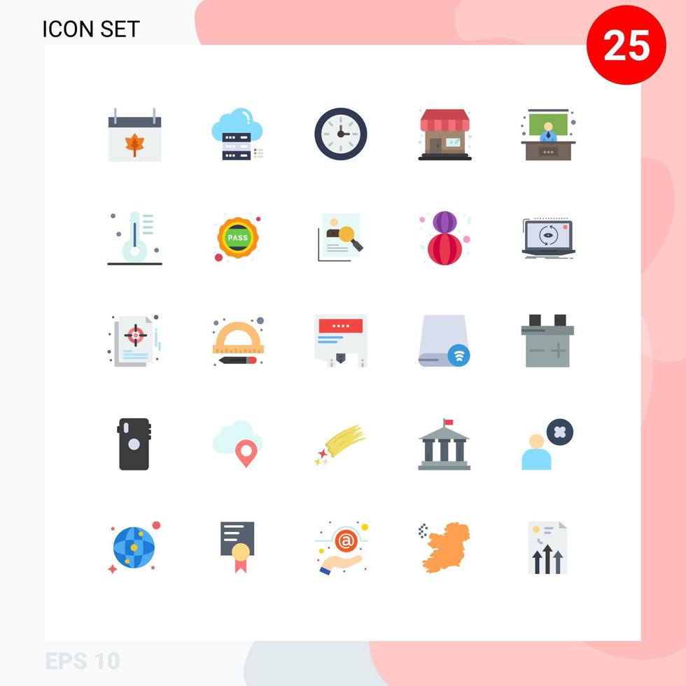 Pictogram Set of 25 Simple Flat Colors of seminar conference share supermarket shop Editable Vector Design Elements