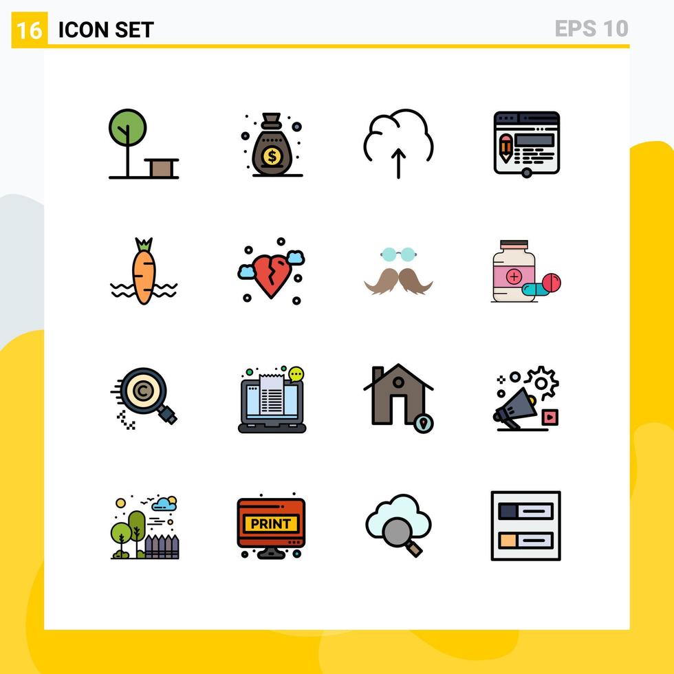 Modern Set of 16 Flat Color Filled Lines and symbols such as pencil page cloud layout storage Editable Creative Vector Design Elements