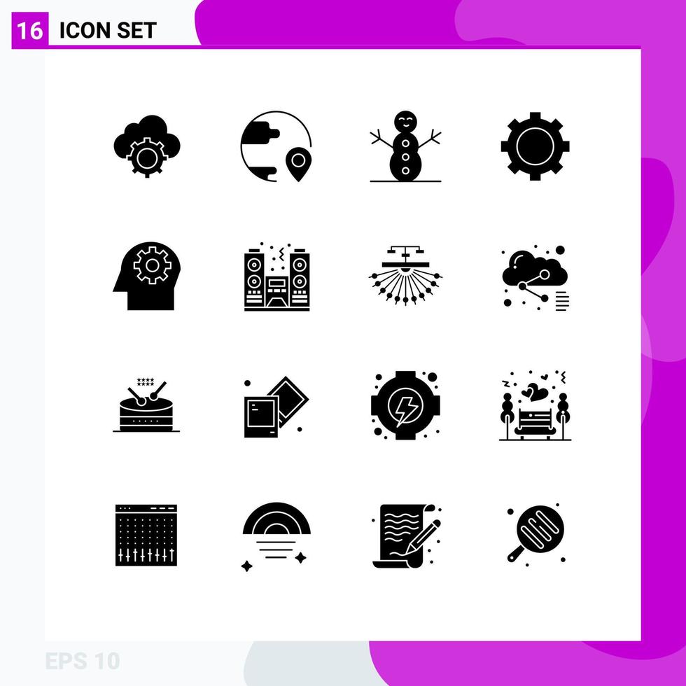 16 Thematic Vector Solid Glyphs and Editable Symbols of mental technology location set devices Editable Vector Design Elements