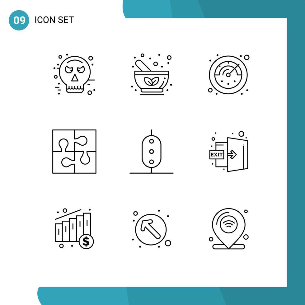 paquete de 9 signos y símbolos de contornos modernos para medios de impresión web, como elementos de diseño de vectores editables de piezas de rompecabezas de hierbas para soluciones alimentarias