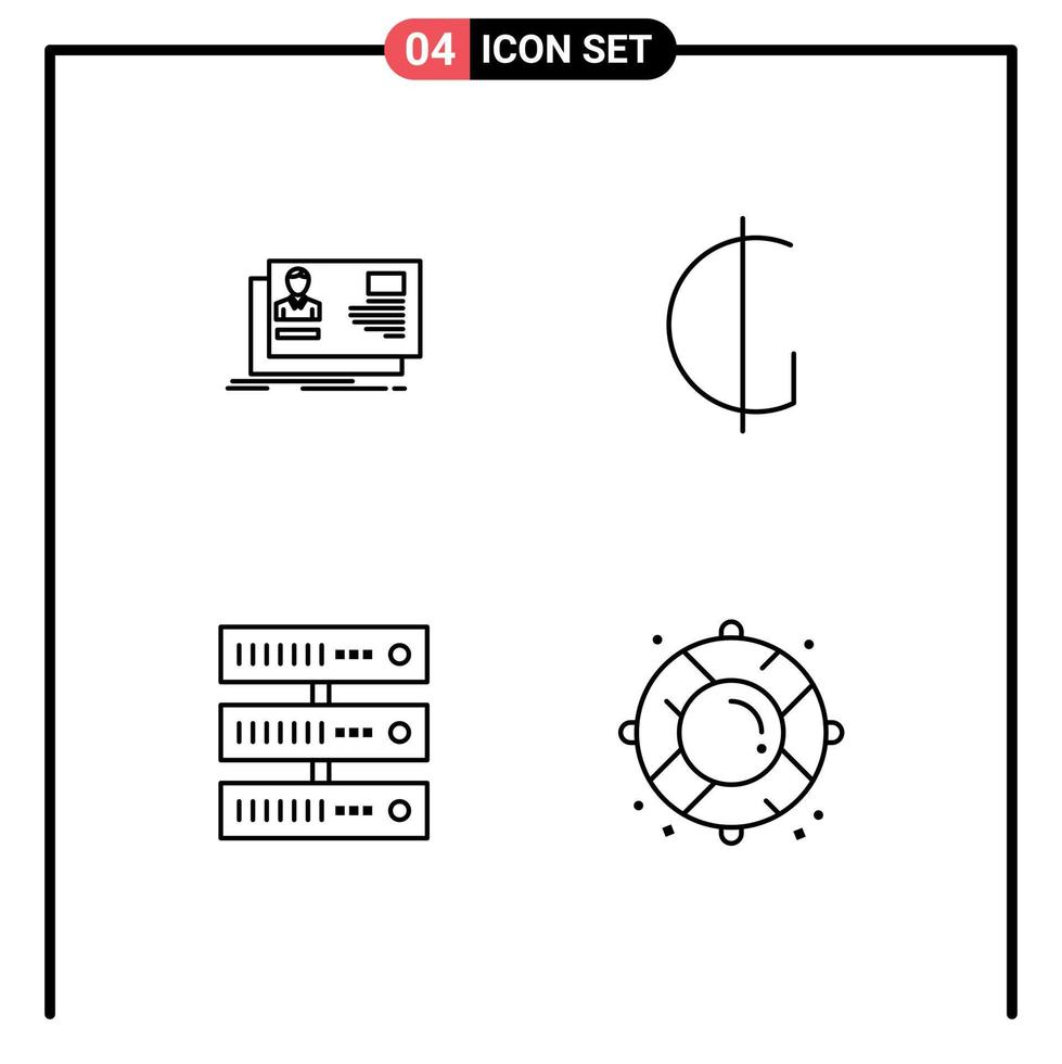 Modern Set of 4 Filledline Flat Colors and symbols such as id computing card guarani storage Editable Vector Design Elements