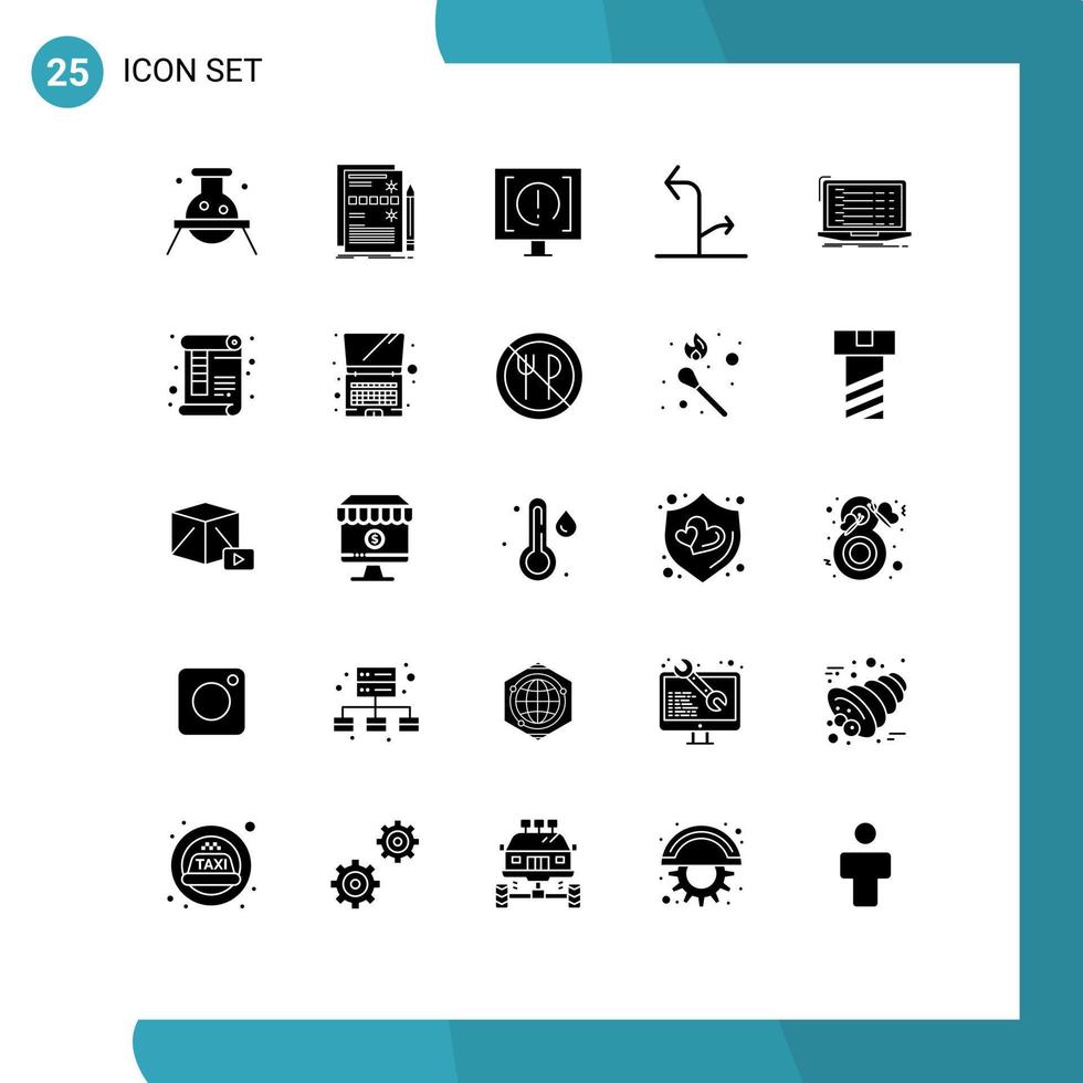 Set of 25 Vector Solid Glyphs on Grid for signs arrows hardware support help Editable Vector Design Elements