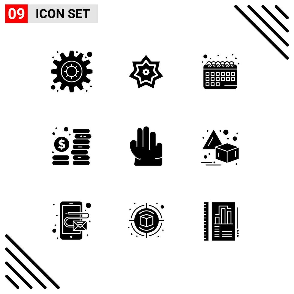 Modern Set of 9 Solid Glyphs and symbols such as flip grab appointment management coins Editable Vector Design Elements