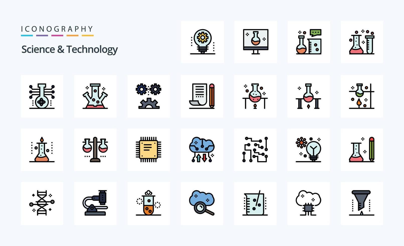 25 Science And Technology Line Filled Style icon pack vector