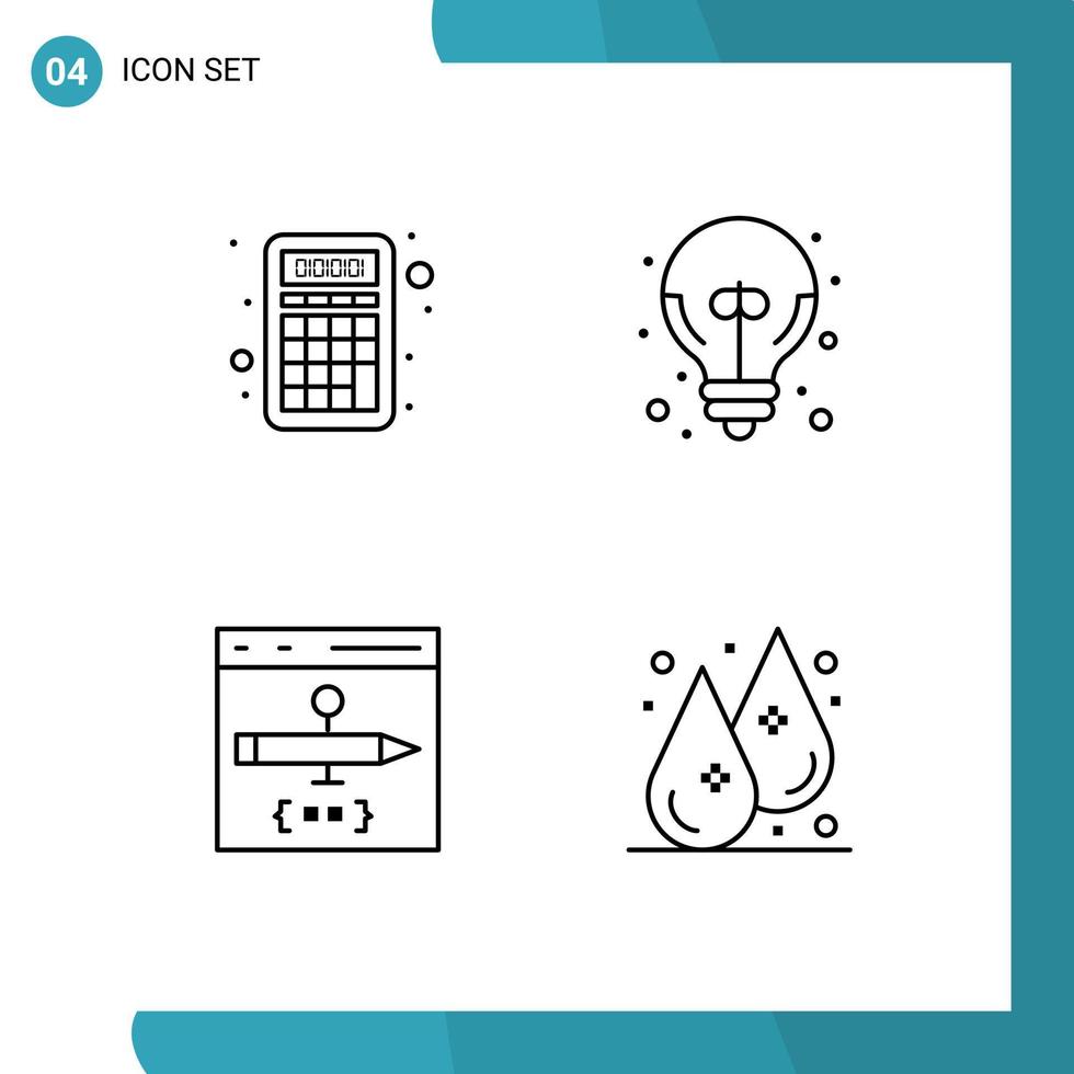 Mobile Interface Line Set of 4 Pictograms of accounting browser education good idea develop Editable Vector Design Elements