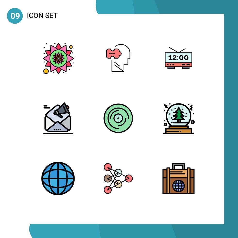 Group of 9 Filledline Flat Colors Signs and Symbols for dj promotion electric marketing campaign Editable Vector Design Elements