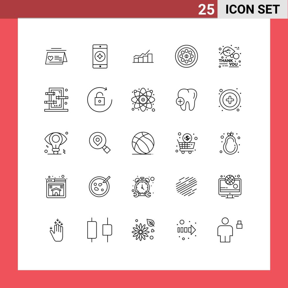 Modern Set of 25 Lines Pictograph of thanks day plumber chart mechanical progress Editable Vector Design Elements
