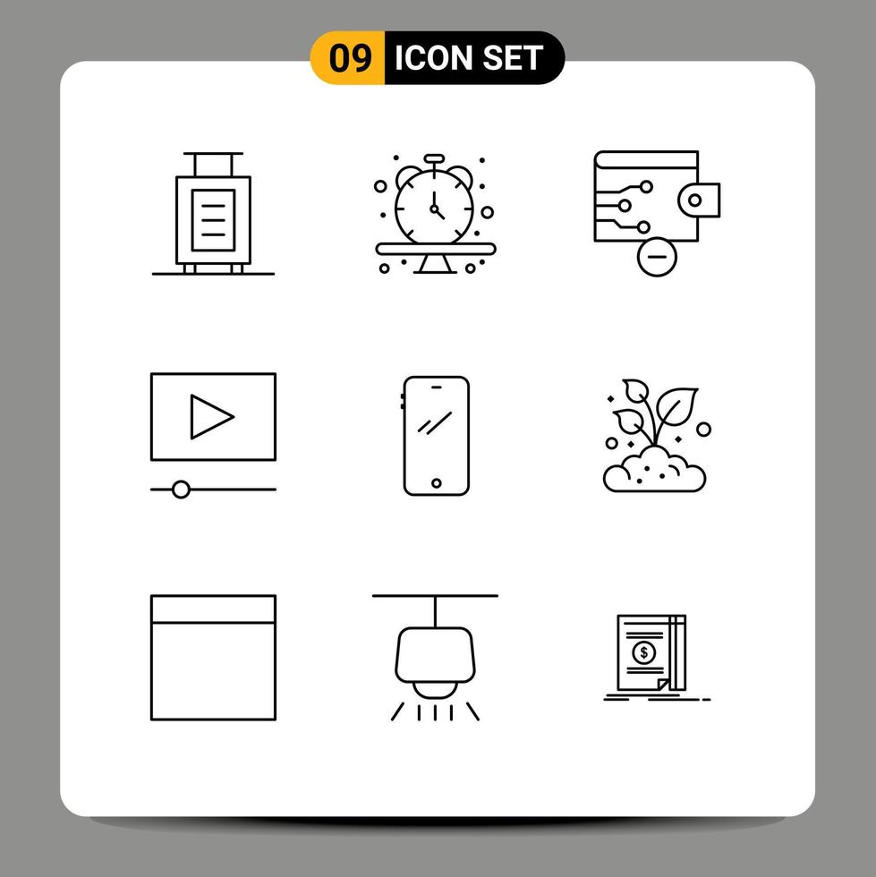 Modern Set of 9 Outlines and symbols such as iphone mobile remove smart phone player Editable Vector Design Elements