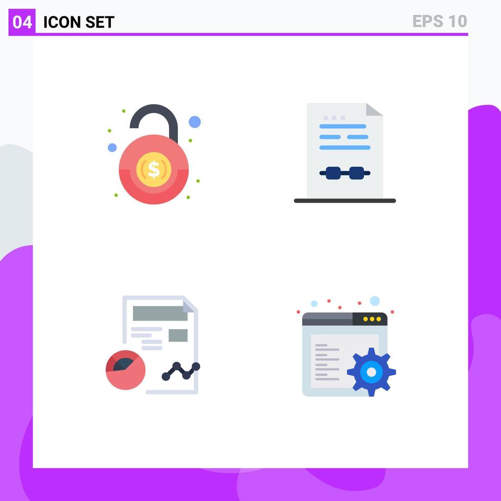 Editable Vector Line Pack of 4 Simple Flat Icons of bank report security certificate profile Editable Vector Design Elements