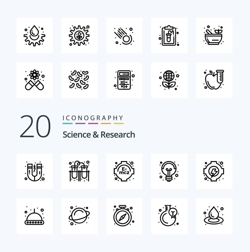 20 Science Line icon Pack like astronomy gear learning energy light vector