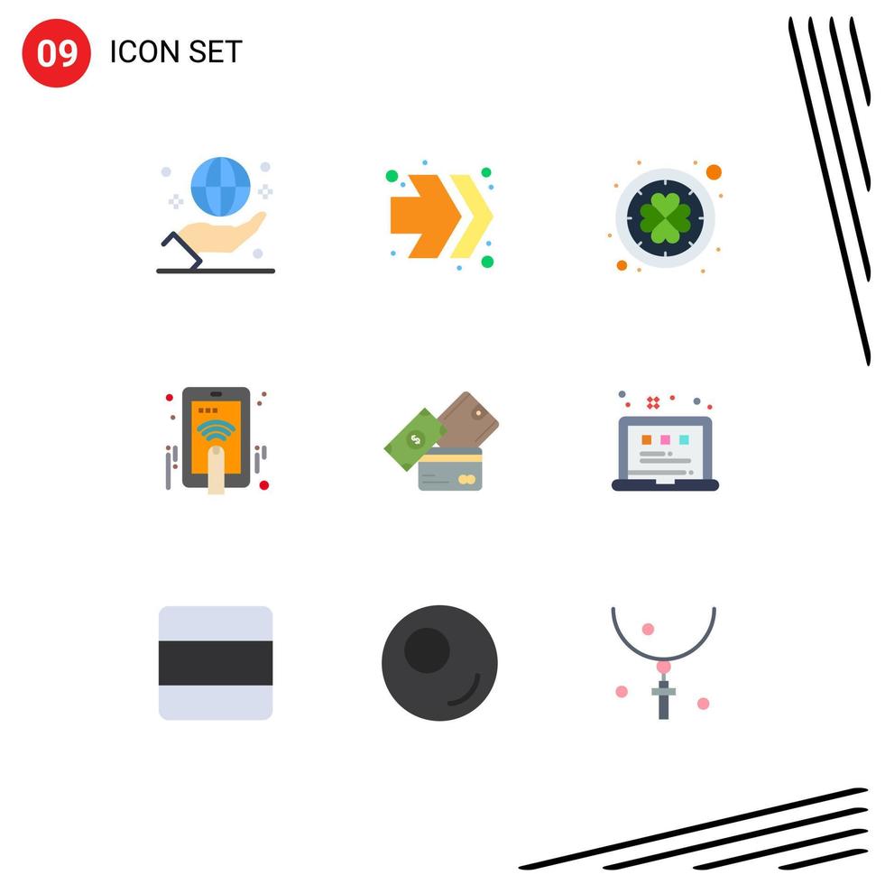 Stock Vector Icon Pack of 9 Line Signs and Symbols for money gesture ireland touch hand Editable Vector Design Elements