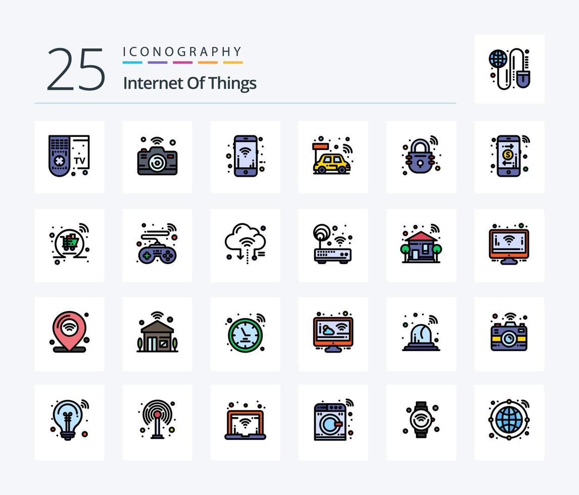 Internet Of Things 25 Line Filled icon pack including house. electric. wifi. cpu. wifi vector