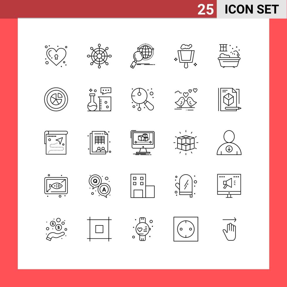 Set of 25 Commercial Lines pack for water bathroom globe sweep broom Editable Vector Design Elements