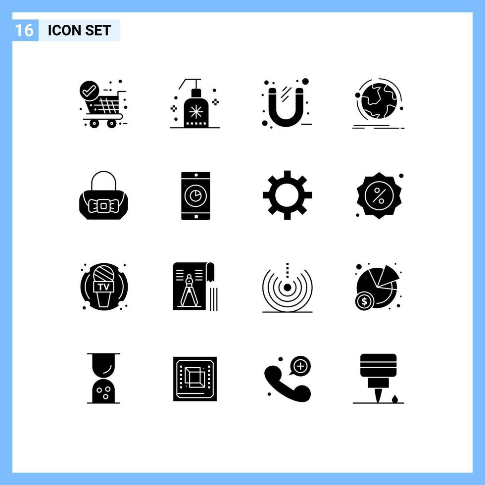 Set of 16 Modern UI Icons Symbols Signs for network discover business world tool Editable Vector Design Elements