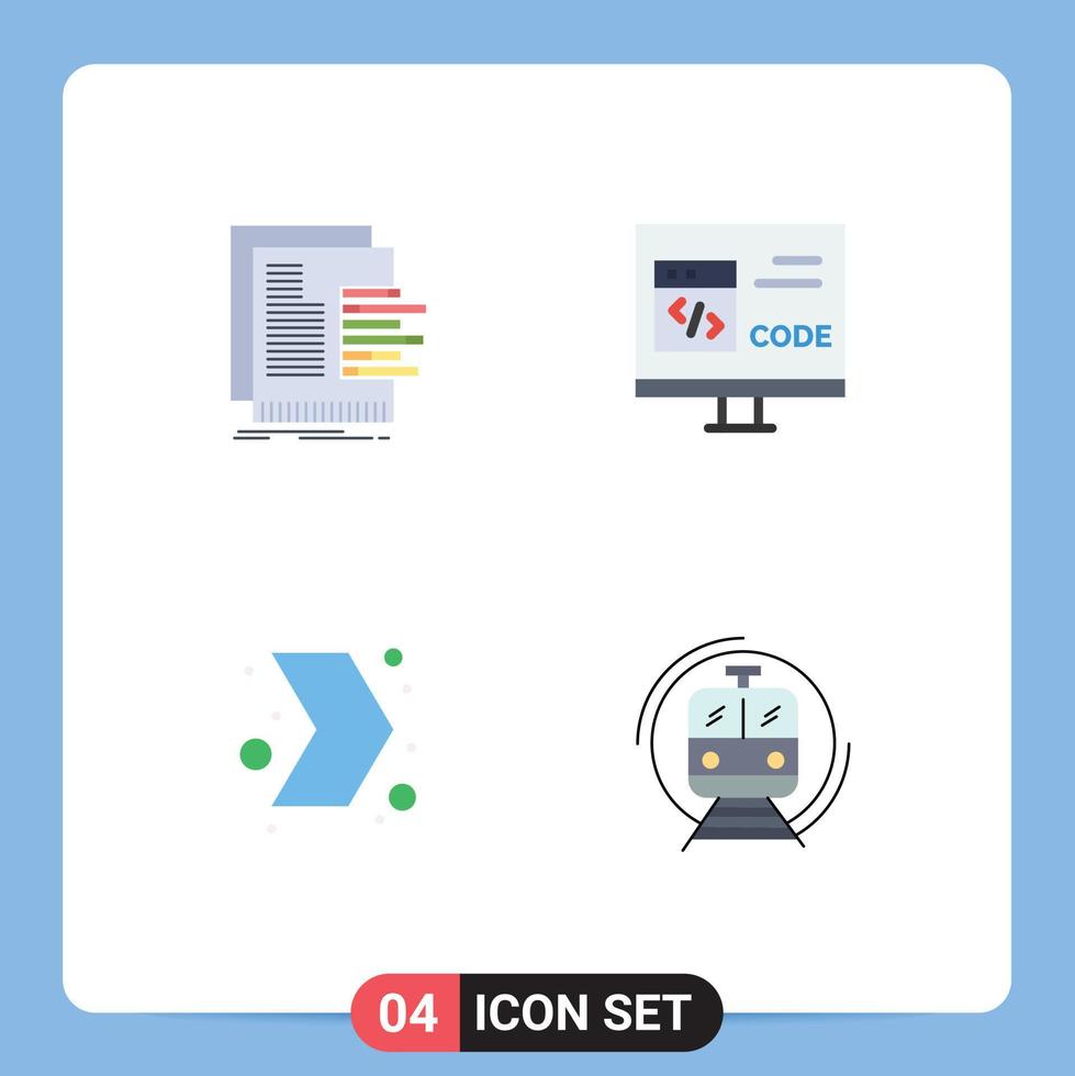Set of 4 Vector Flat Icons on Grid for chart development reports code direction Editable Vector Design Elements