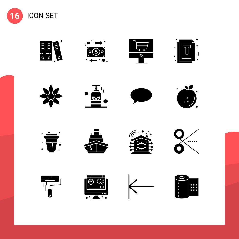 Set of 16 Commercial Solid Glyphs pack for clematis amaryllis ecommerce optimization file Editable Vector Design Elements