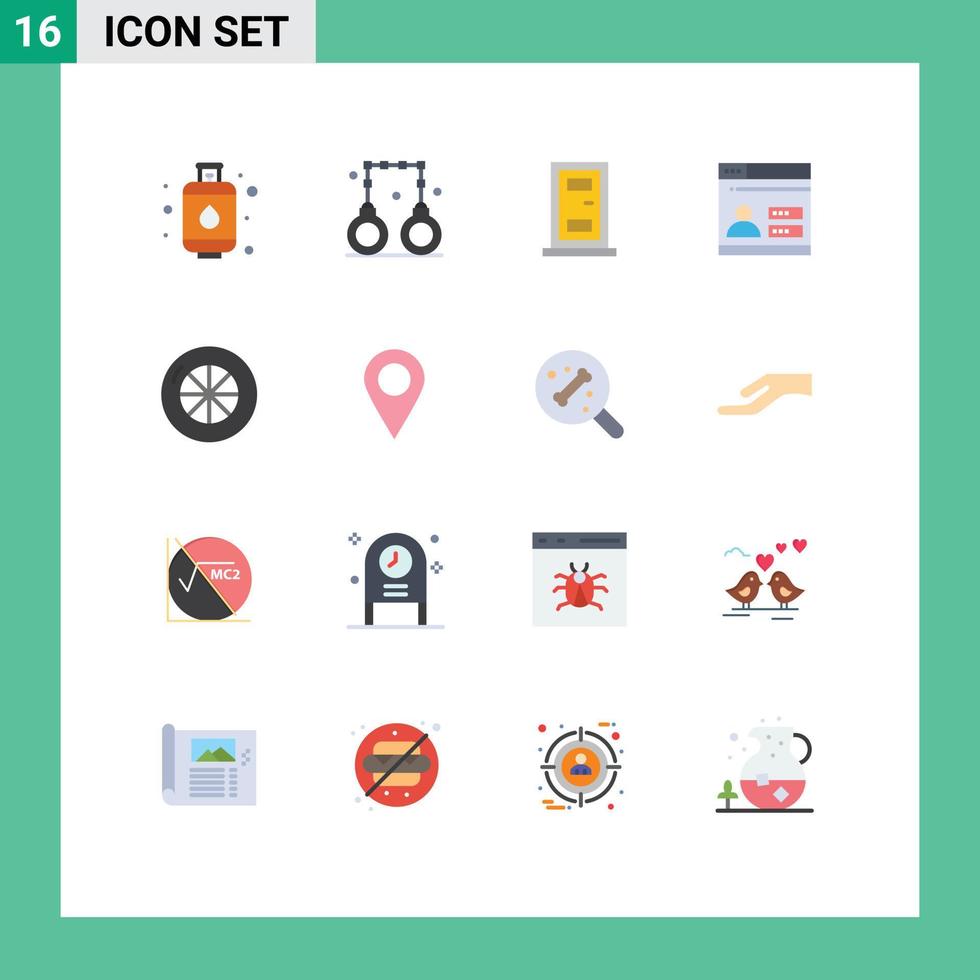 16 Flat Color concept for Websites Mobile and Apps marker vehicles door tire design Editable Pack of Creative Vector Design Elements