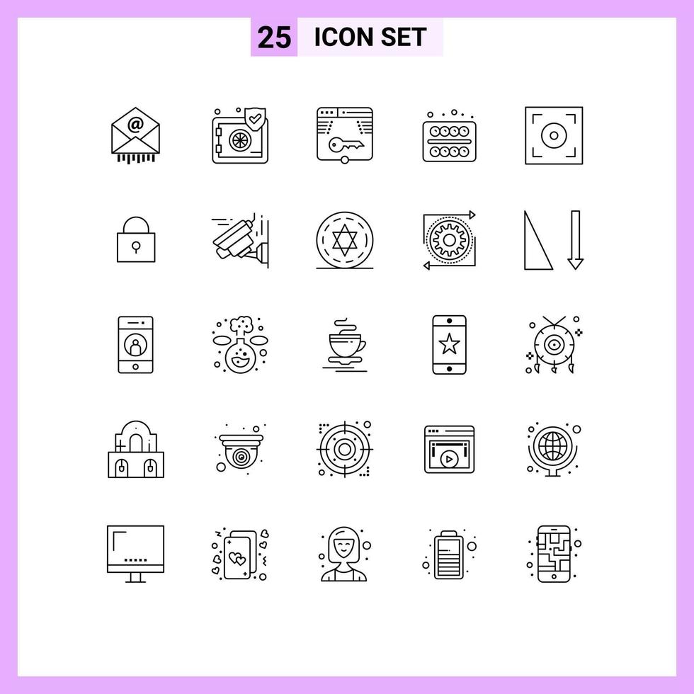 Set of 25 Modern UI Icons Symbols Signs for cinema school secure painting login Editable Vector Design Elements