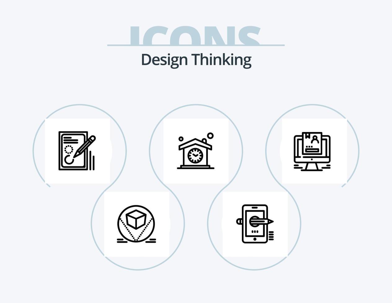 paquete de iconos de línea de pensamiento de diseño 5 diseño de iconos. expediente. nodos. puesta en marcha. diseño. taza vector