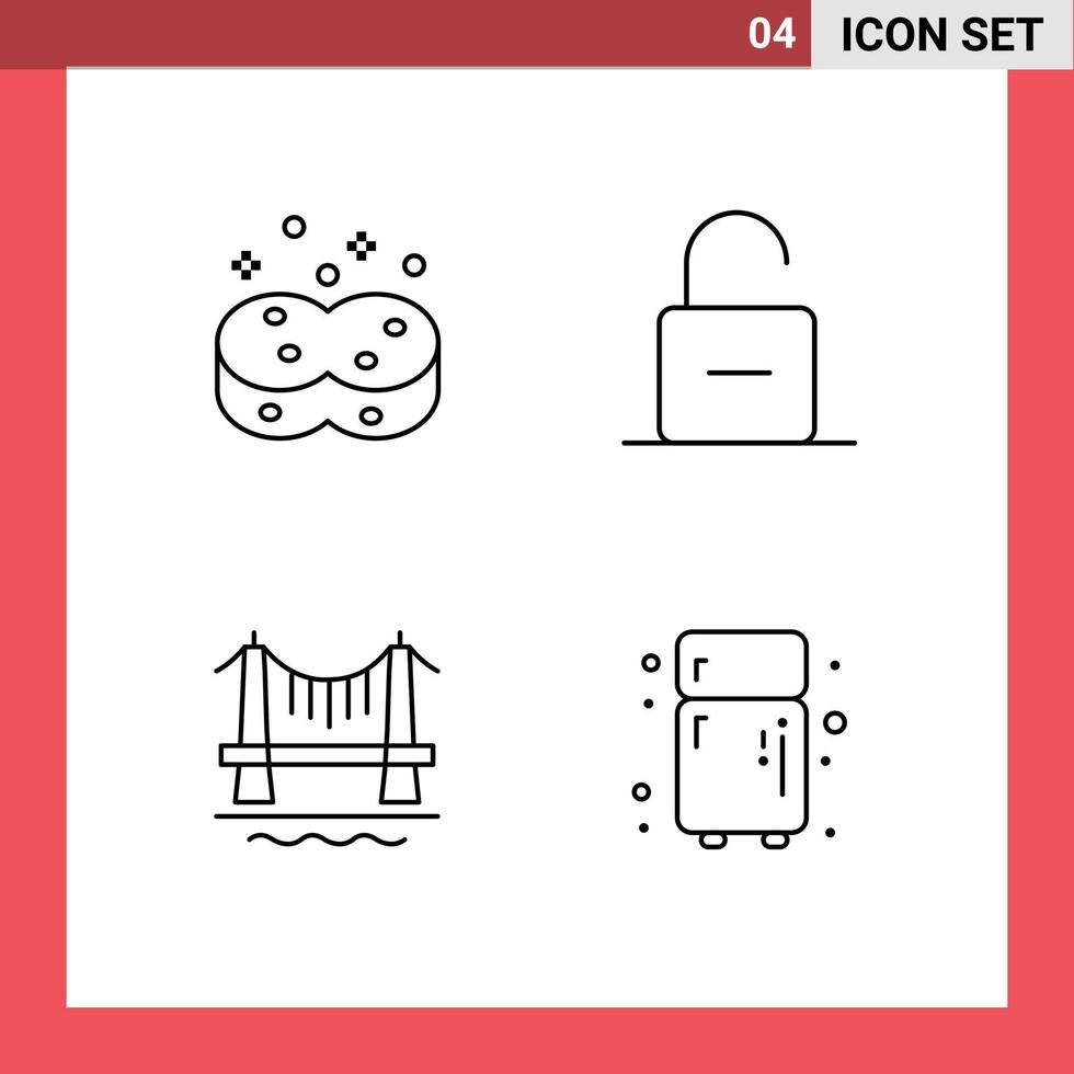 Stock Vector Icon Pack of 4 Line Signs and Symbols for clean bridge wiping safety city Editable Vector Design Elements