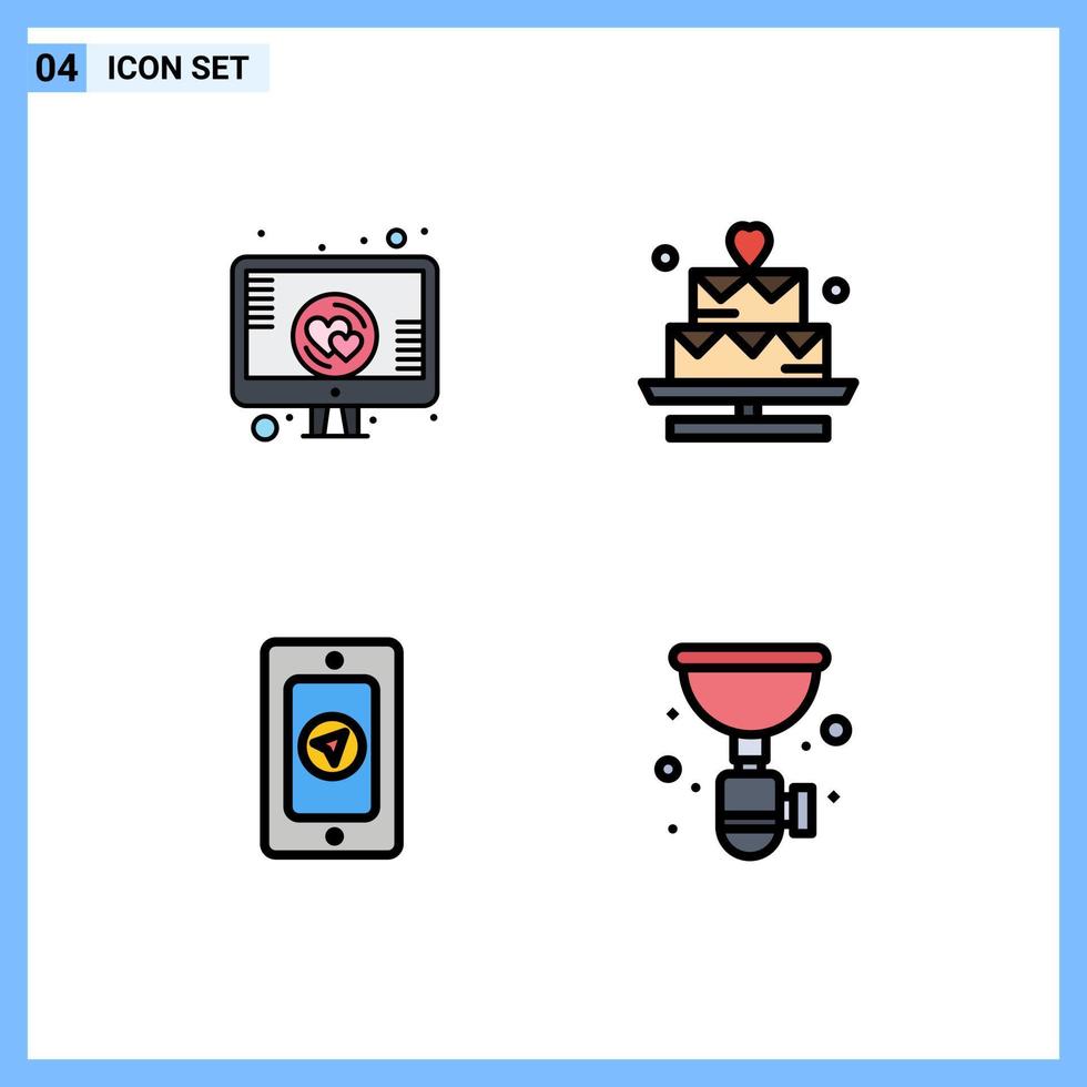 Set of 4 Modern UI Icons Symbols Signs for love pin screen heart lover pipe Editable Vector Design Elements