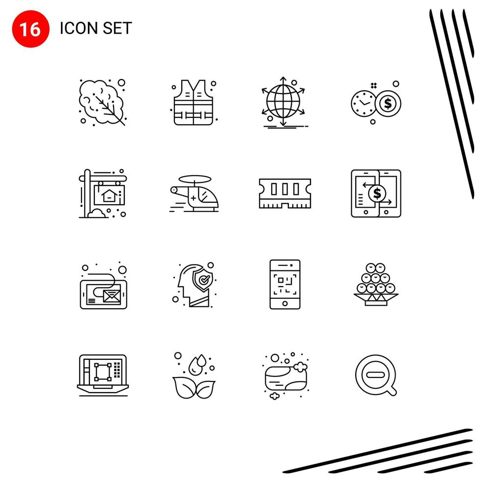 Pack of 16 creative Outlines of house board net advertisement investment time Editable Vector Design Elements