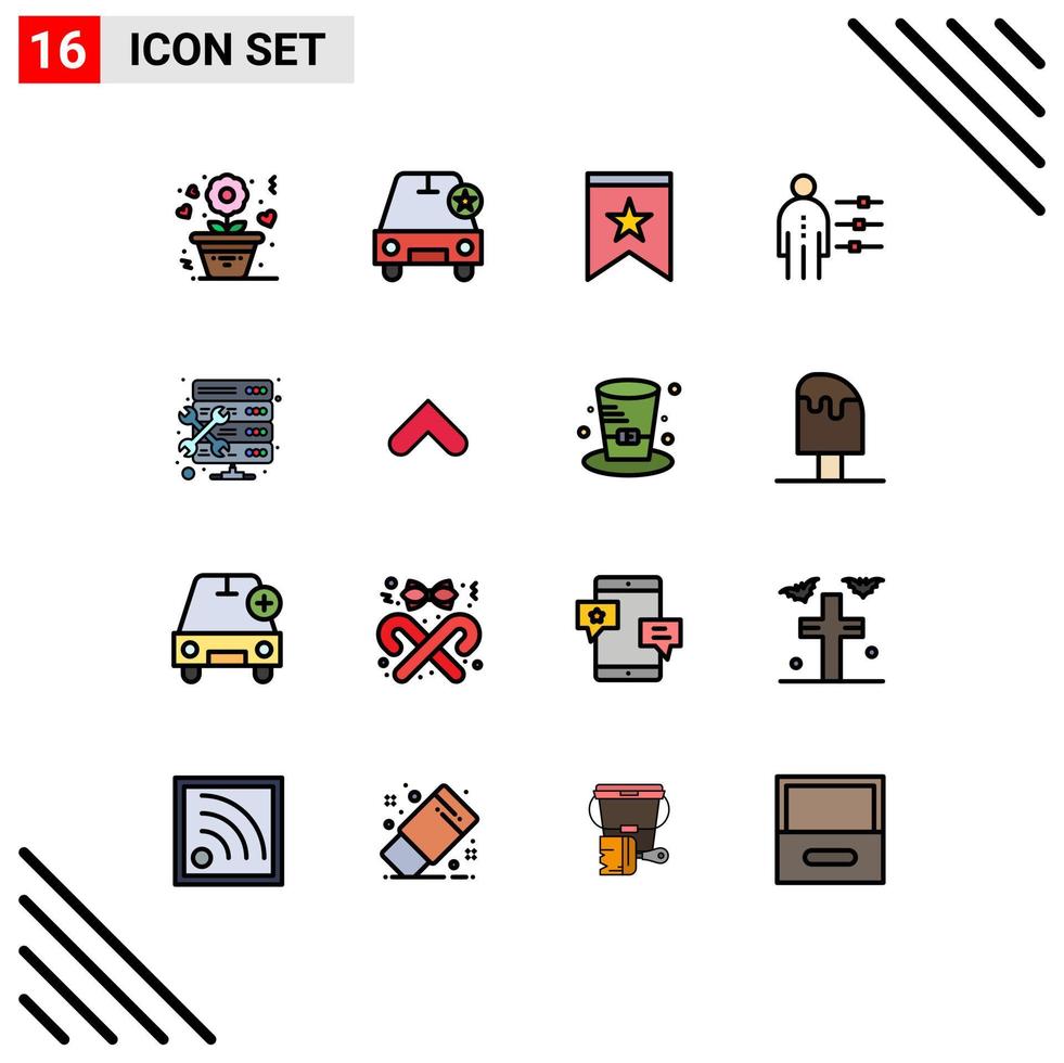 User Interface Pack of 16 Basic Flat Color Filled Lines of admin person badge job abilities Editable Creative Vector Design Elements