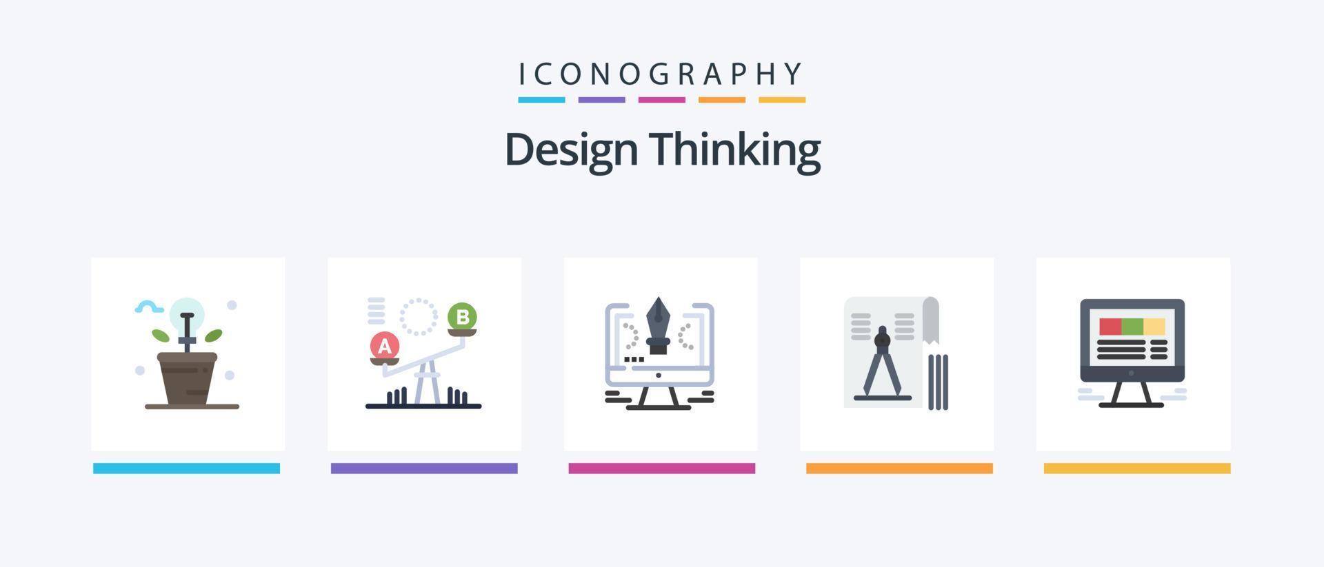Design Thinking Flat 5 Icon Pack Including geometry. drawing. lift. compass. software. Creative Icons Design vector