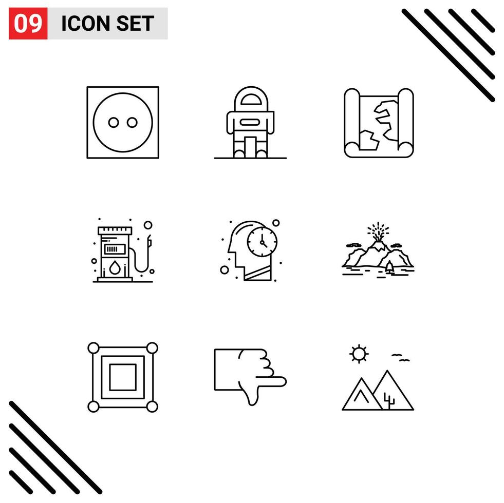 9 Thematic Vector Outlines and Editable Symbols of mind fuel location station fuel Editable Vector Design Elements