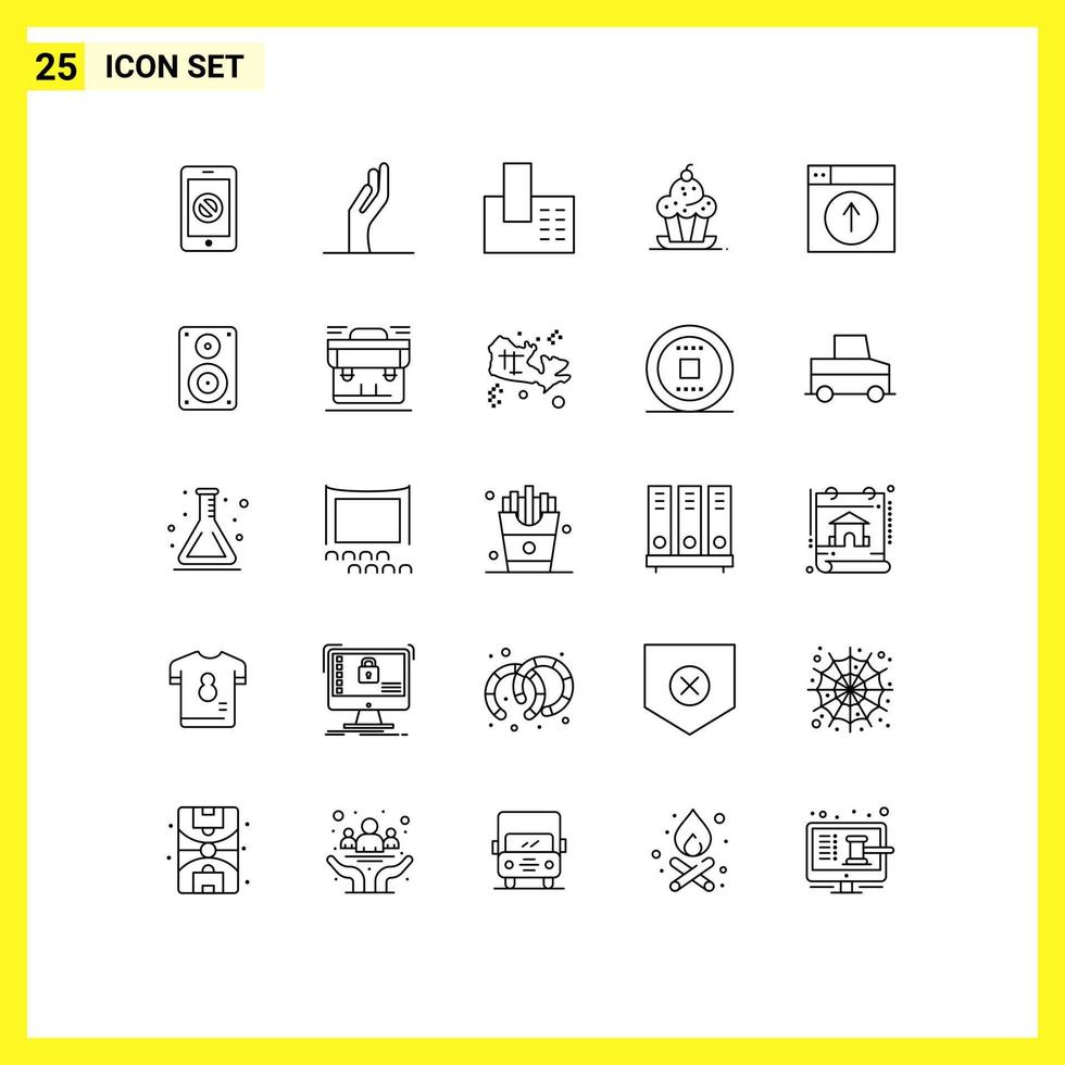 Stock Vector Icon Pack of 25 Line Signs and Symbols for upload sweet appliances muffin cake Editable Vector Design Elements