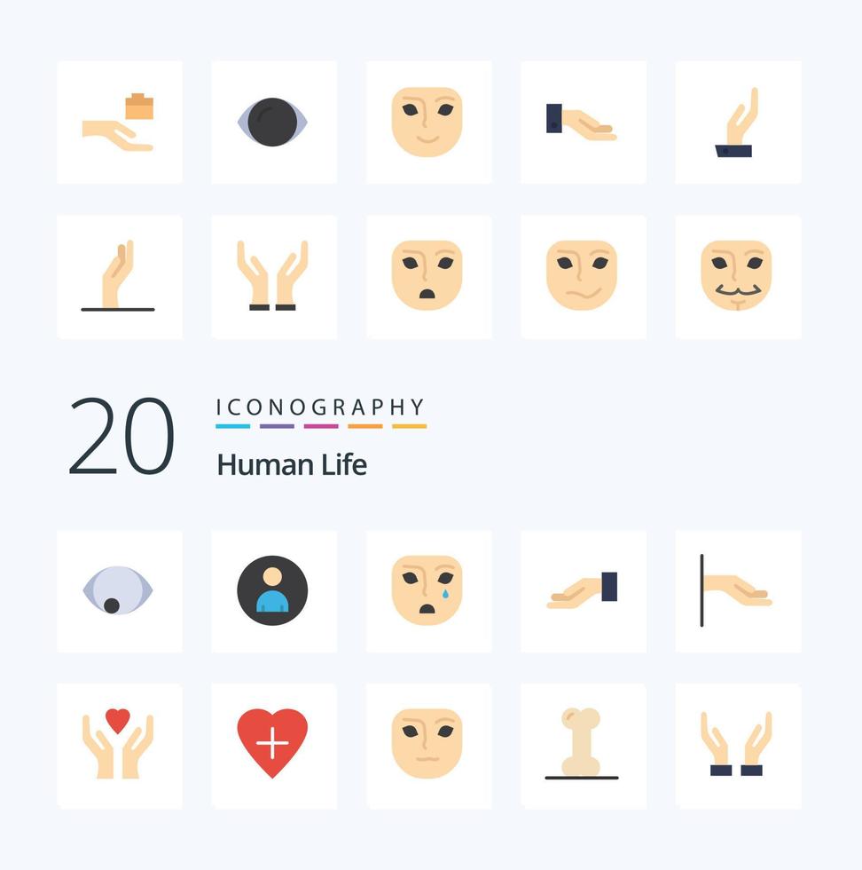 20 Human Flat Color icon Pack like happy emotion marketing sad face vector
