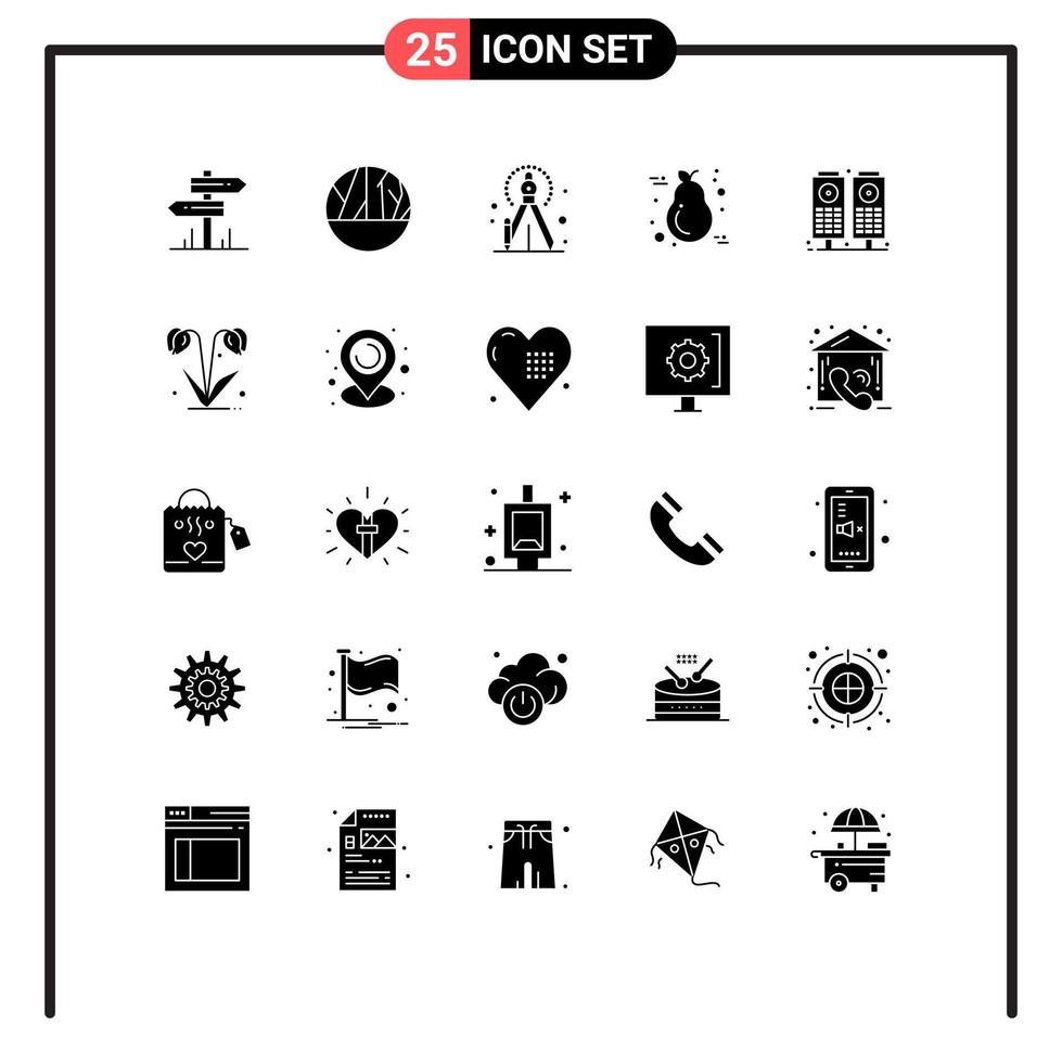 25 Thematic Vector Solid Glyphs and Editable Symbols of sound light precision candle pear Editable Vector Design Elements