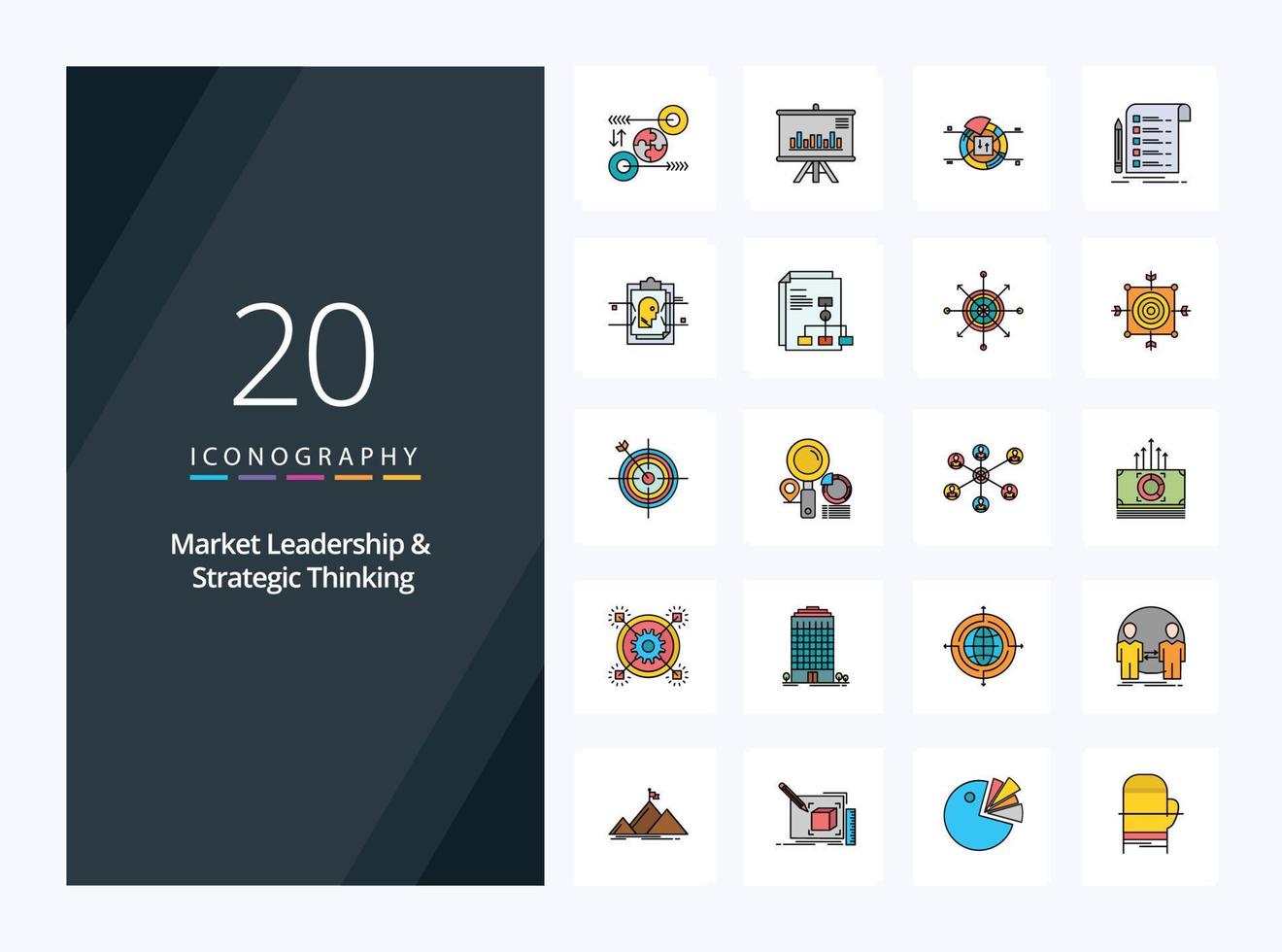 20 Market Leadership And Strategic Thinking line Filled icon for presentation vector