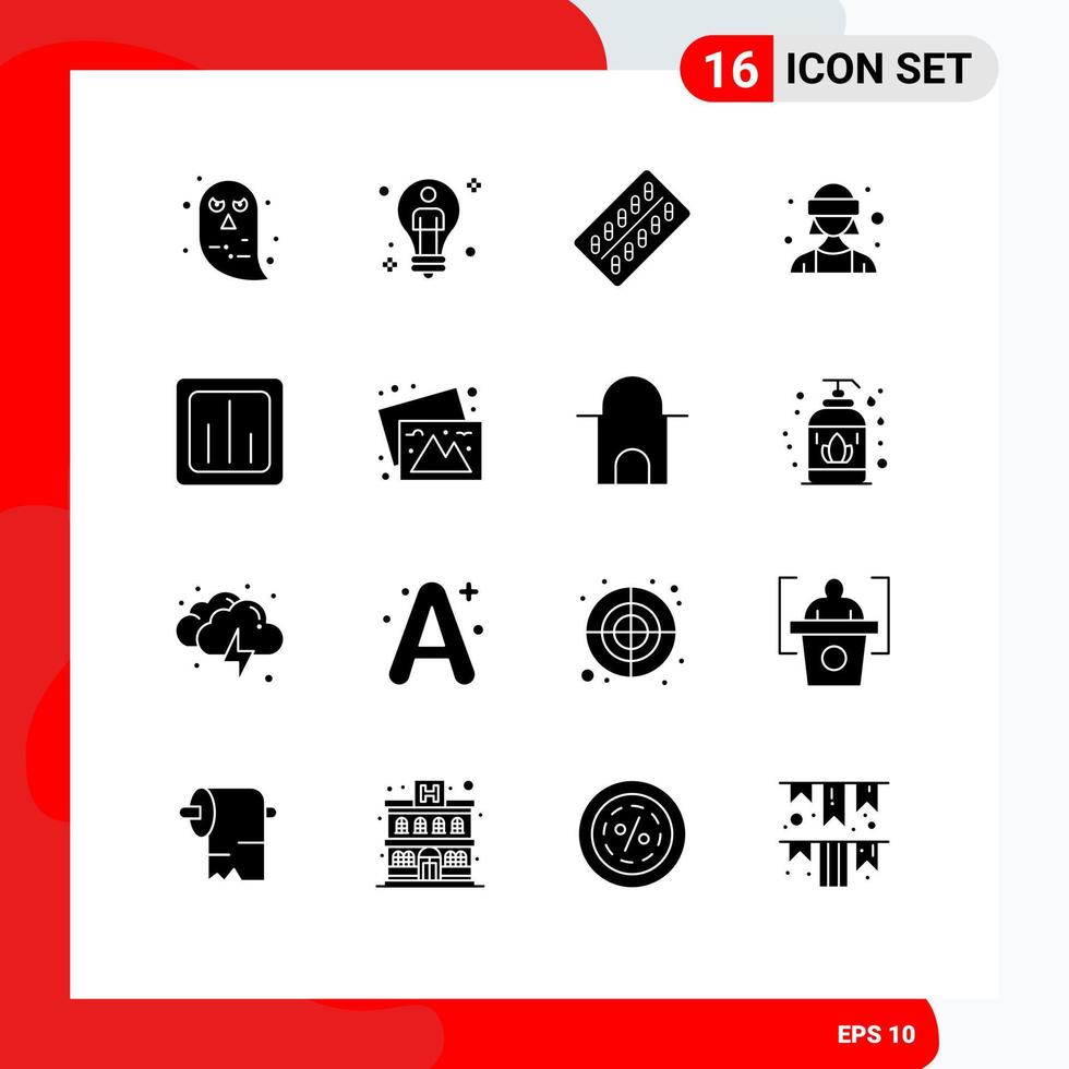 Group of 16 Solid Glyphs Signs and Symbols for vr glasses female avatar male avatar tablet Editable Vector Design Elements