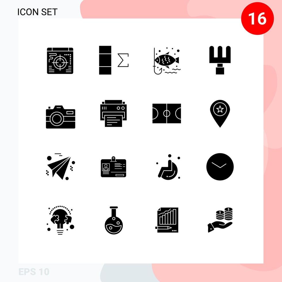 paquete de iconos vectoriales de stock de 16 signos y símbolos de línea para tecnología de impresión gancho fotografía cámara elementos de diseño vectorial editables vector